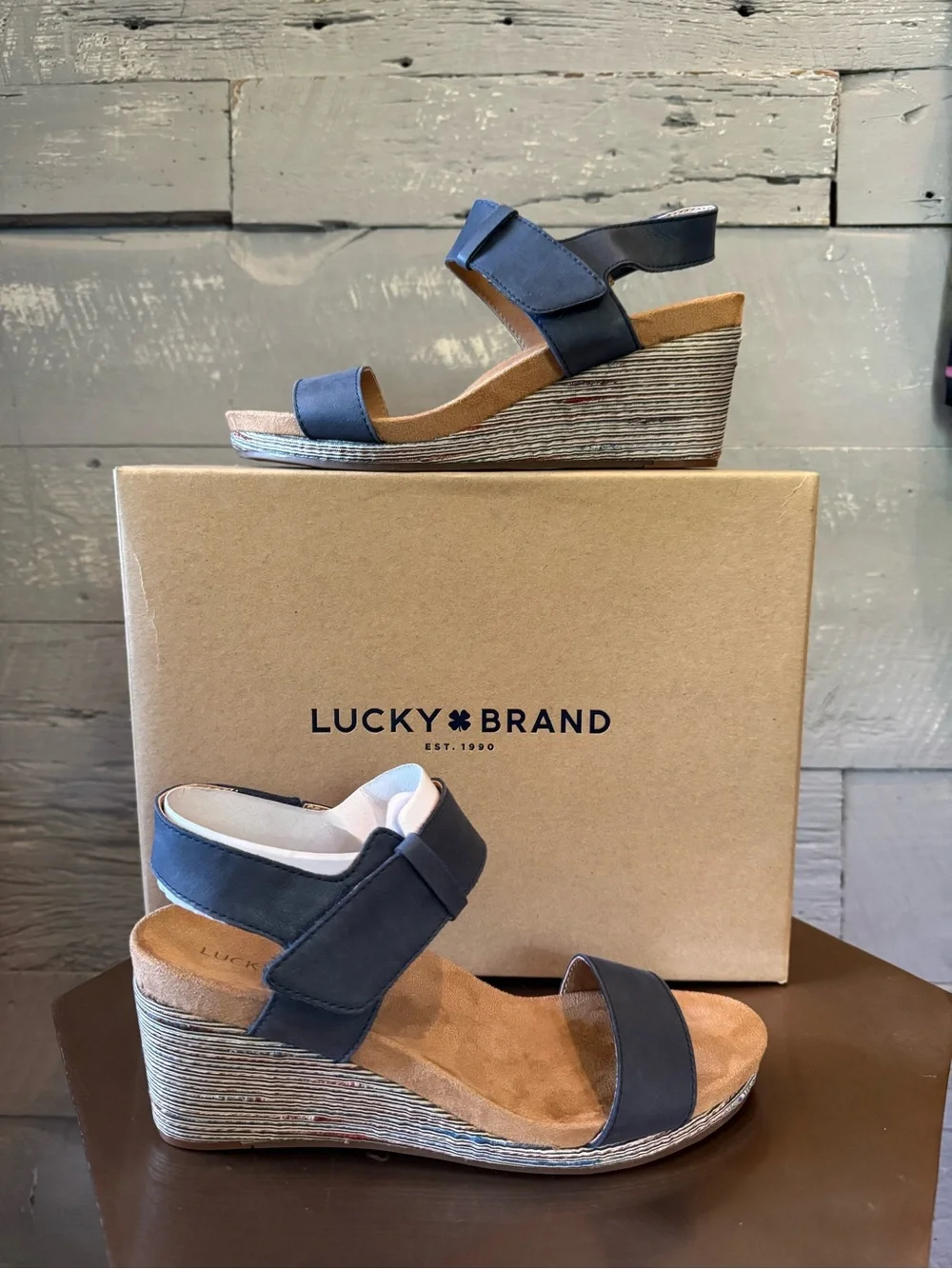 Lucky Brand Navy Suede Wedge Sandals